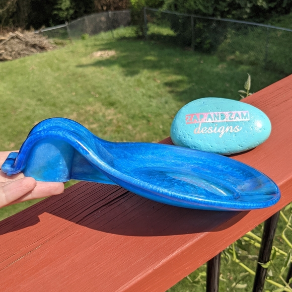 Spoon Rest Blue Resin Art Kitchen Utensil Holder Cozy Kitchen Home Handmade - Picture 10 of 10